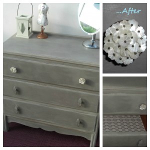 Salvaged dresser given a chalk paint makeover and new drawer knobs