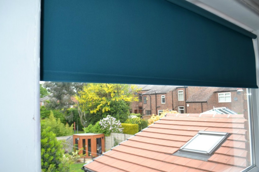 Blue roller blind