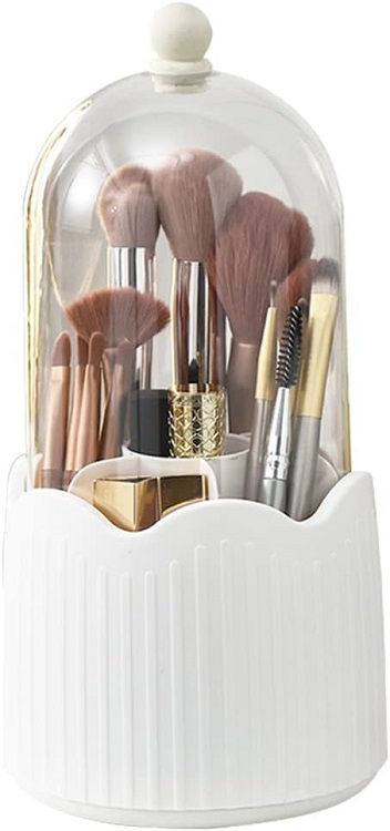 Covered makeup brush holder