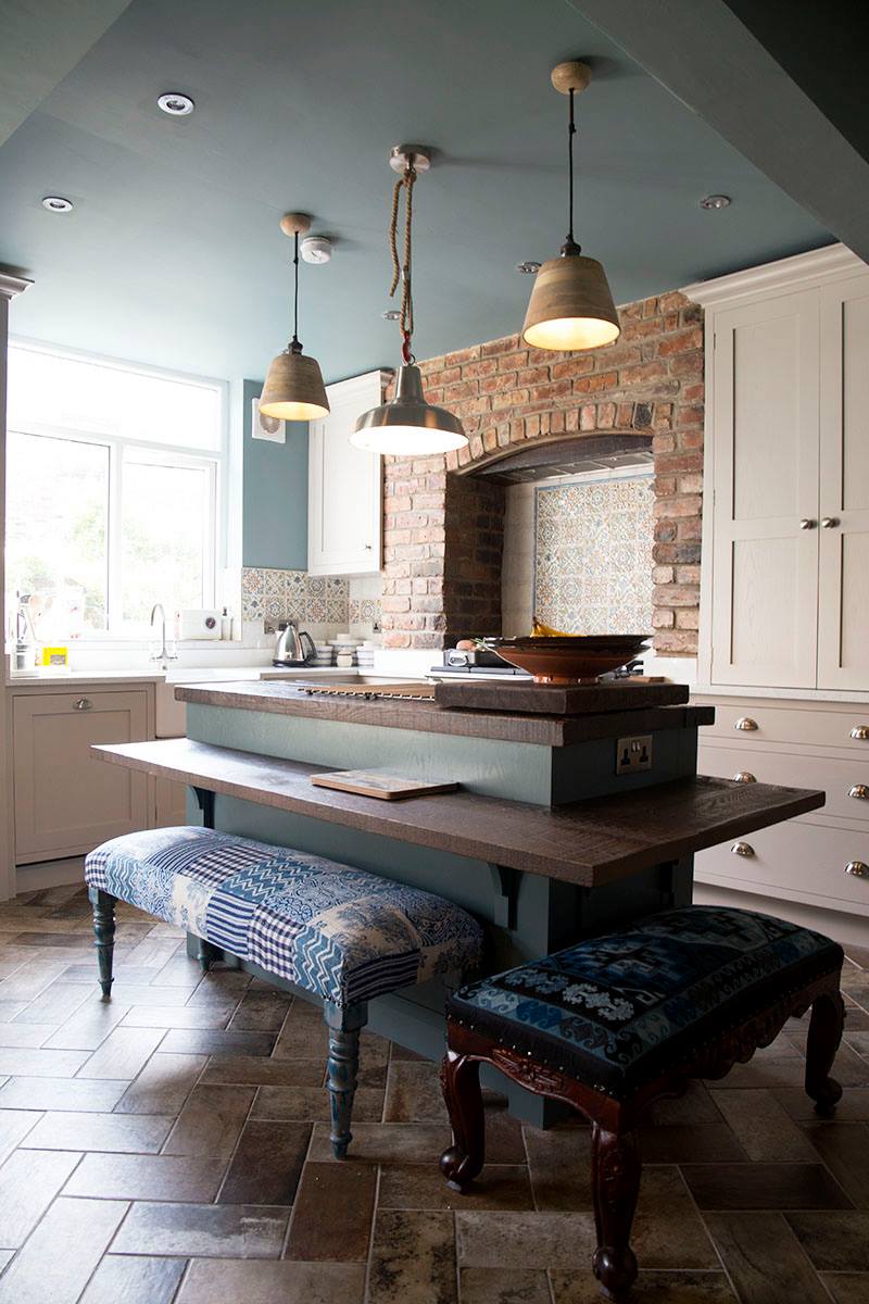 Exposed brick kitchen