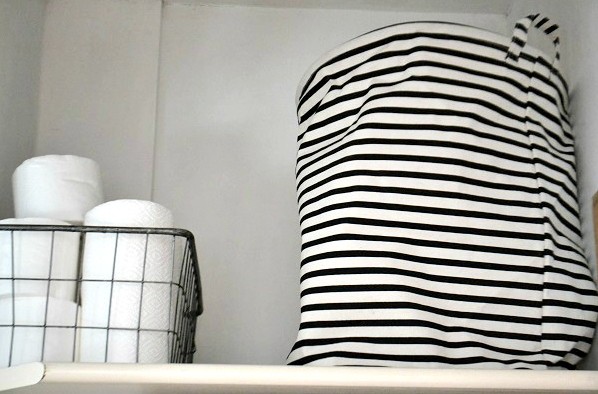 striped laundry basket